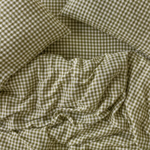 Botanical Green Gingham 100% Linen Duvet Cover