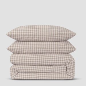Mushroom Gingham Linen Blend Duvet Set