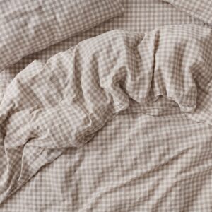 Mushroom Gingham 100% Linen Duvet Cover