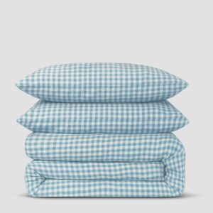 Warm Blue Gingham Linen Blend Duvet Set