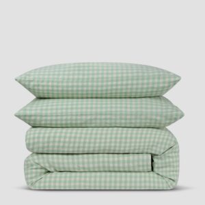 Sage Green Gingham Linen Blend Duvet Set
