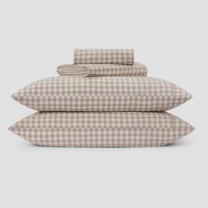 Mushroom Gingham Linen Blend Sheet Set