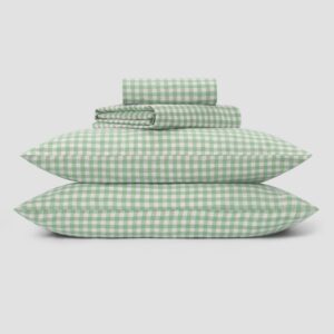 Sage Green Gingham Linen Blend Sheet Set