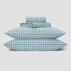 Warm Blue Gingham Linen Blend Sheet Set