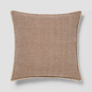 Mocha Herringbone Wool Square Cushion Cover