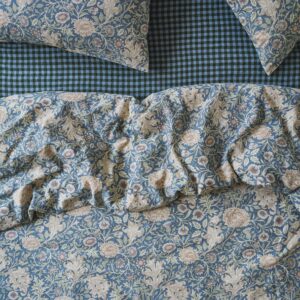 Webbs Blue Double Bough Linen Blend Duvet Cover