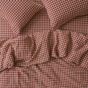 Rhubarb Gingham 100% Linen Duvet Cover