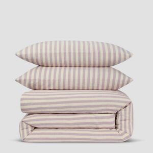 Elderberry Pembroke Stripe Linen Blend Duvet Set