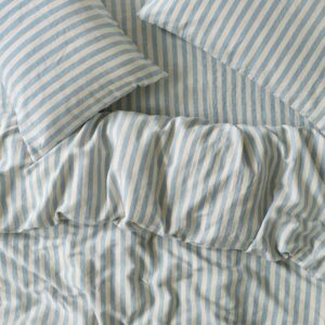 Coastal Blue Pembroke Stripe 100% Linen Duvet Cover