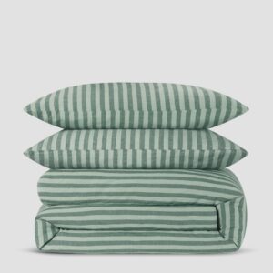 Pine Green Pembroke Stripe Linen Blend Duvet Set