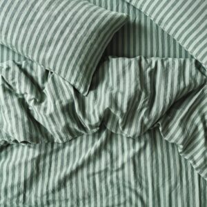 Pine Green Pembroke Stripe 100% Linen Duvet Cover