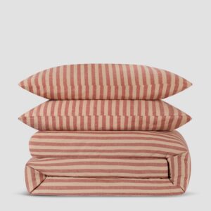 Sandstone Red Pembroke Stripe Linen Blend Duvet Set