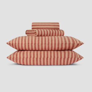 Sandstone Red Pembroke Stripe Linen Blend Sheet Set