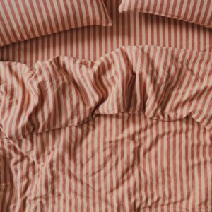 Sandstone Red Pembroke Stripe 100% Linen Duvet Cover