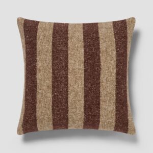 Mocha & Oatmeal Wide Stripe Wool Square Cushion Cover